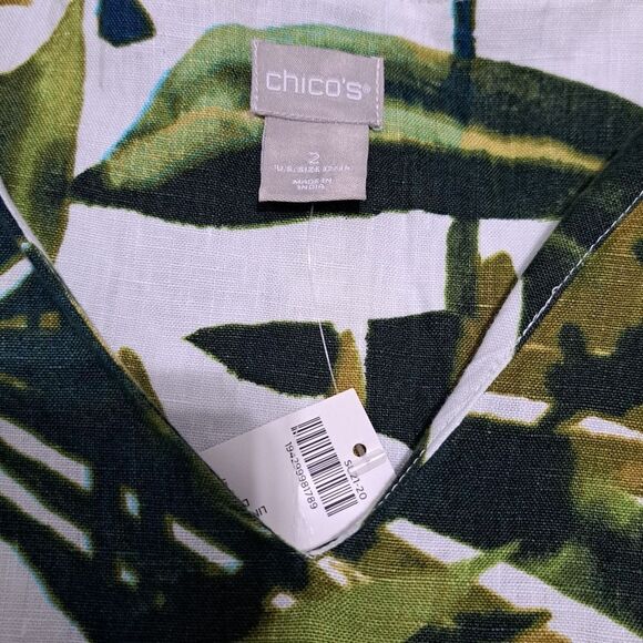 Chico's Linen Palm Print Tunic Wedge Short Dress Multi- Color Size 2 Large NWT - Picture 7 of 15